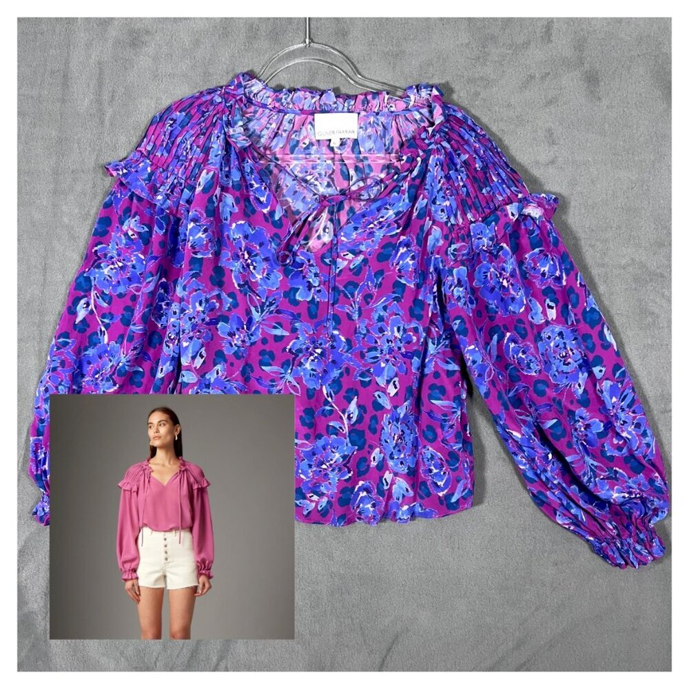 GILNER FARRAR cleo blouse SPONGE FLORAL xs pintucked